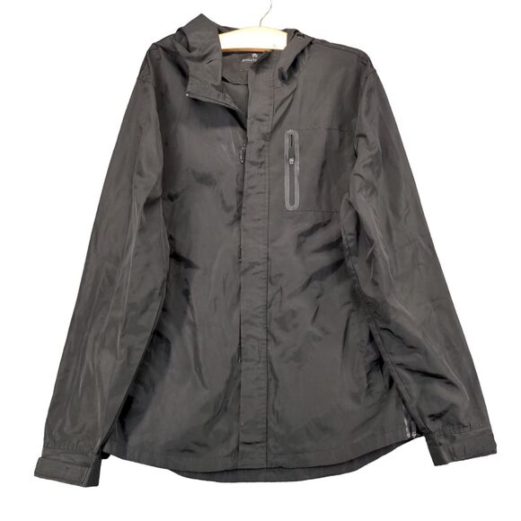 Shouthouse Full Zip Hooded Rain Jacket Mens Medium Long Sleeve Black Polyester - Picture 1 of 12